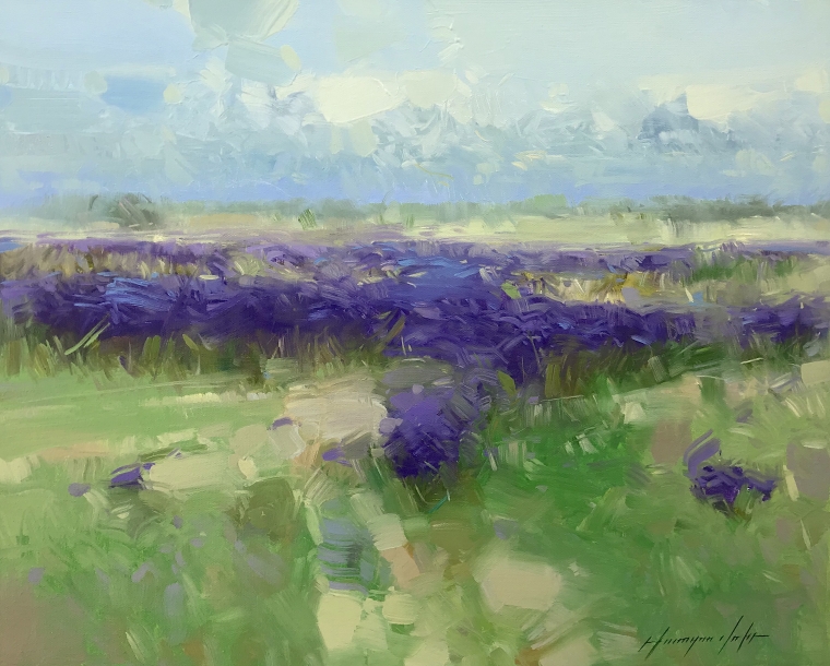Field of Lavenders, Original oil Painting, Handmade artwork, One of a Kind      